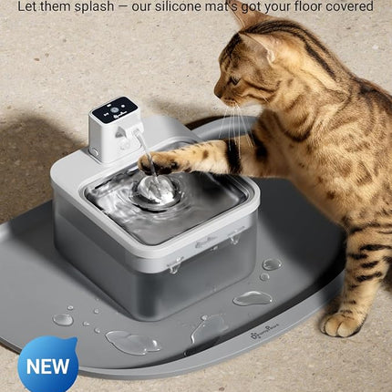 DownyPaws Battery Operated Cat Water Fountain Stainless Steel, 84oz/2.5L Fursink Wireless Pet Water Fountain for Cats Inside, Automatic Dog Water Dispenser with Faucet, Quiet Pump, BPA-Free, White