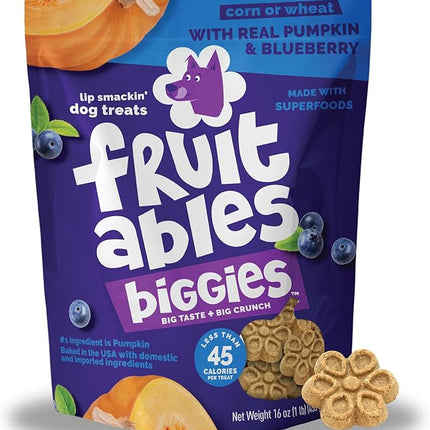 Fruitables Biggies Dog Biscuits, Healthy Treats for Dogs, Doggie Biscuits, Crunchy Pumpkin Treats, Made Without Wheat, Corn and Soy, Made in The USA, Pumpkin and Blueberry Flavor, 16oz