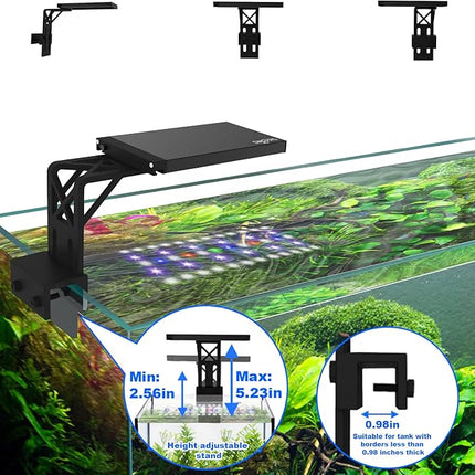 SEAOURA Clip On Aquarium Light for Plants-24/7 Cycle Fish Tank Light with Timer, Full Spectrum+7 Colors Mode, Auto On/Off, Adjustable Brightness and Height, 12W (7inch for 7-12 inch Tank)