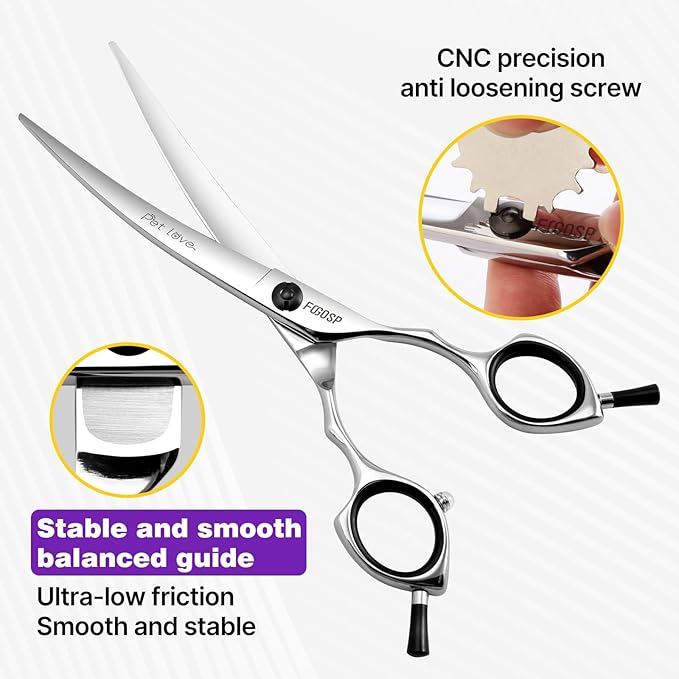 Curved Dog Grooming Scissors at Home 6.5 in Curve Shears for Small Pet Dogs Cat Japan 440C 30°Arc Upward & Downward for Trimming Face and Paws(6.5, Curved)