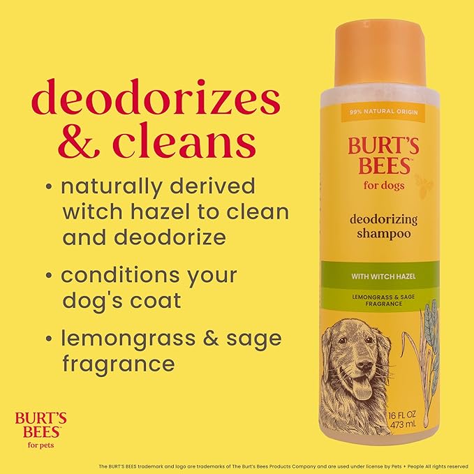 Burt's Bees for Pets Deodorizing Dog Shampoo with Witch Hazel, 95% Natural Origin Formulas, Dog Deodorizing Shampoo - Gentle for Smelly Dogs, 32 oz