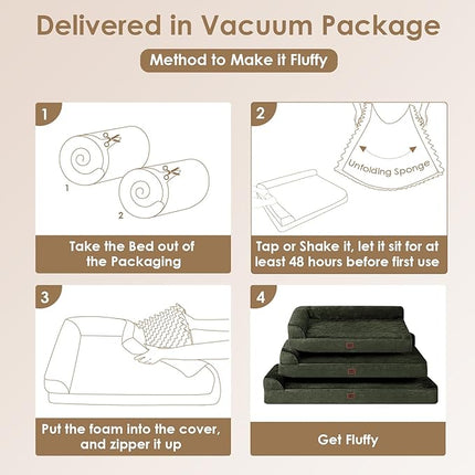 EHEYCIGA Memory Foam Dog Bed XXL, Giant Dog Bed Orthopedic with Washable Removable Cover, Waterproof Pet Bed Couch for Jumbo Dogs, 48x36x7 Inches, Dark Green