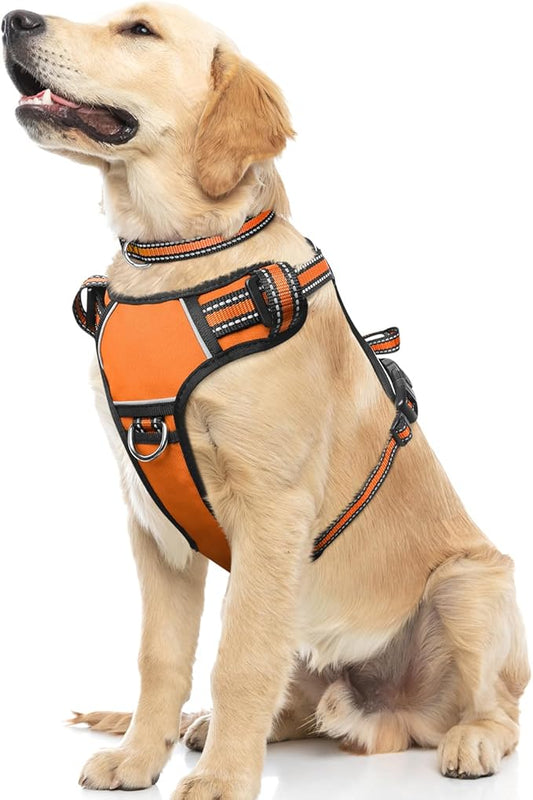WINSEE Dog Harness No Pull, Pet Harnesses with Dog Collar, Adjustable Reflective Oxford Outdoor Vest, Front/Back Leash Clips for Small, Medium, Large, Extra Large Dogs, Easy Control Handle for Walking