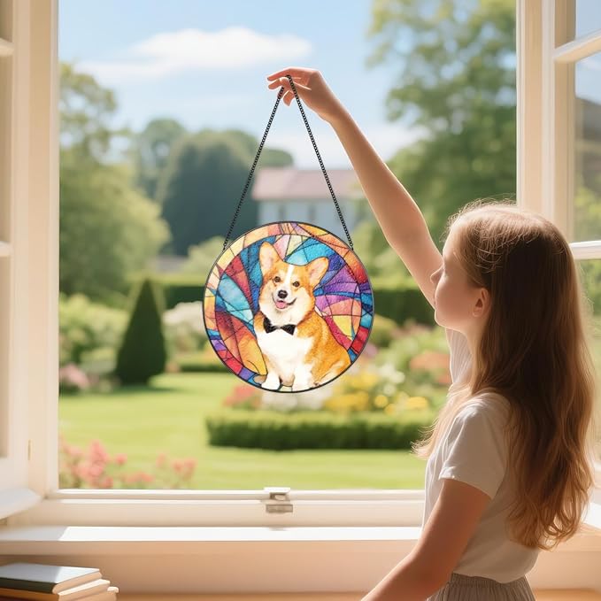 Personalized Pet Portrait Stained Glass Suncatcher, Custom Window Hanging Dog Cat Memorial Suncatcher, Pet Memorial Sympathy Gifts for Loss of Dog