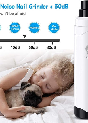 Casfuy Dog Nail Grinder Upgraded - Professional 2-Speed Electric Rechargeable Pet Nail Trimmer Painless Paws Grooming & Smoothing for Small Medium Large Dogs & Cats (White)