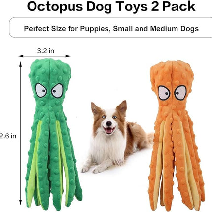 Dog Squeaky Toys Octopus - No Stuffing Crinkle Plush Toys for Puppy Teething, Durable Interactive Chew Toys for Small, Medium and Large Dogs Training and Reduce Boredom, 2 Pack