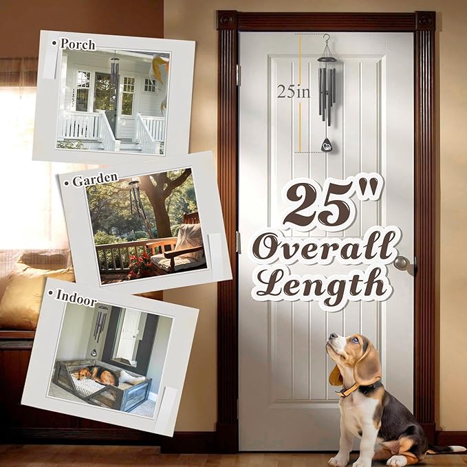 Dog Memorial Gifts for Loss of Dogs Sympathy Gift,25" Sympathy Wind Chimes Pet Sympathy Gift in Memory of Dog Remembrance/Bereavement Gifts,Memorial Wind Chime for Garden Condolences(Black)