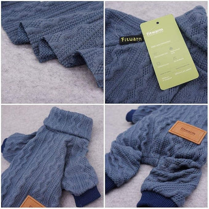 Fitwarm Turtleneck Knitted Dog Sweaters Winter Outfits Pet Coats Cat Clothes Blue Medium