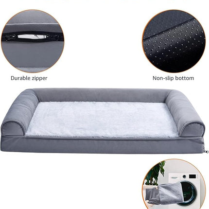 Amazon Basics Living Room Couch Dog Bed with Premium Foam, Pressure-Relief Support for Dogs up to 30lbs, Machine Washable Cover, Medium Sized (30" x 20"), Grey