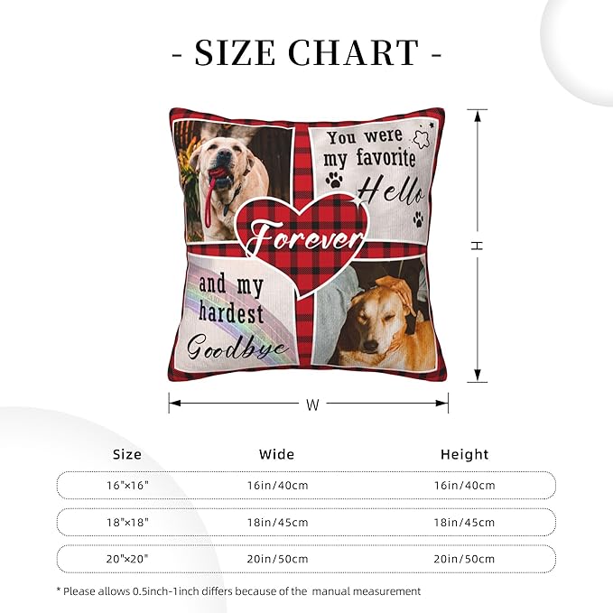 Funnylife Personalized Pet Memorial Throw Pillow with Photo Pet Memorial Gifts for Dogs Cats Loss of Dog Sympathy Gift Dog Bereavement Remembrance Picture Pillow