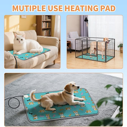 Large Pet Heating Pad (30x47in) Temperature Adjustable Dog Cat Heating Pad with Timer, Waterproof Heated Cat Bed Mat with Chew Resistant Cord