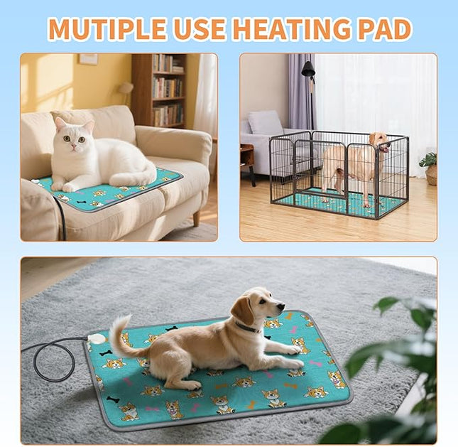 Large Dog Heating Pad 34x21in with Smart Thermostat Switch and Chew Resistant Cord, MET and UL Dual Certification,Waterproof Pet Heating pad, Suitable for Dogs of All Ages