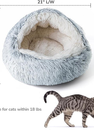 CATISM Cozy Cat Pod - Plush Hooded Cat Bed Cave, Self Warming, Removable Washable with Non-Slip Bottom
