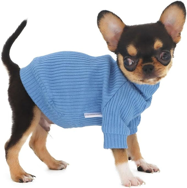 LOPHIPETS Small Dog Turtleneck Sweaters for Teacup Chihuahua Yorkie Puppy Cat Clothes-Light Blue/XXS