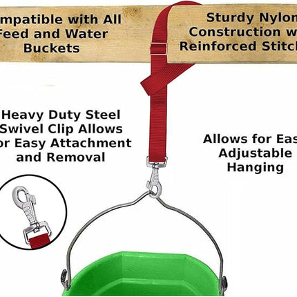 Rosemarie Horse Bucket Strap Hangers,Horse Suppliers Adjustable Nylon Straps up to 700 lbs for Hay Nets, Water Buckets,Hanging-Pratical and Easy Use(4 Pack) (Red)