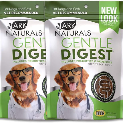 ARK Naturals Gentle Digest Soft Chews, Vet Recommended Dog and Cat Prebiotics and Probiotics, Digestive and Immune System Support, 2 Pack