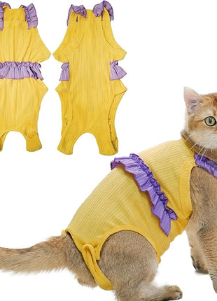 Cat Recovery Suit,Kitten Onesie After Surgery,E-Collar Alternative for Abdominal Wound and Skin Diseases,Soft Breathable Bodysuit After Spay（Yellow-s）