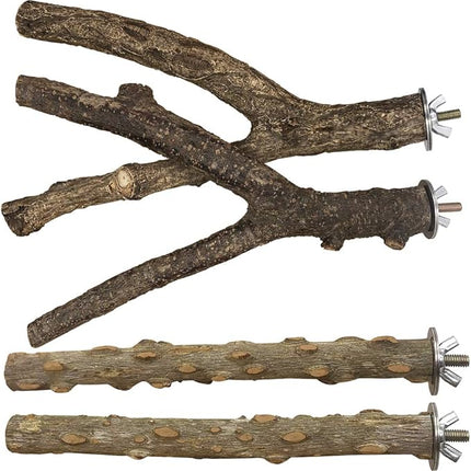 Bird Perch 4 PCS Natural Wood Stand Parakeet Toys Bird Cage Accessories for Parrots Conure Supplies Budgie Platform