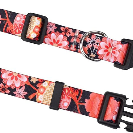 Dog Collar with Bohemia Floral Tribal Geometric Patterns - Soft Ethnic Style Collar Adjustable for Small Medium Large Dogs(Red Flower A,XS)