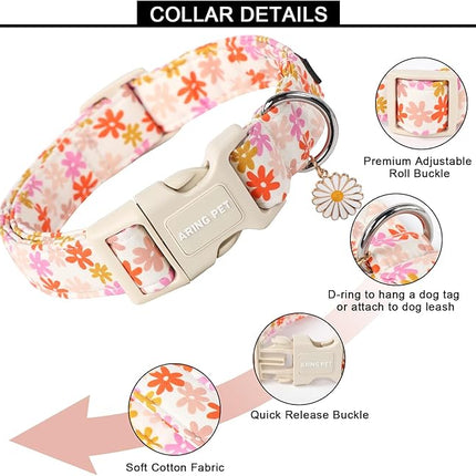 ARING PET Summer Dog Collar-Cute Dog Collars for Small Dogs, Adjustable Cotton Sunflower Pet Collars Puppy Collar for Small Medium Large Dogs