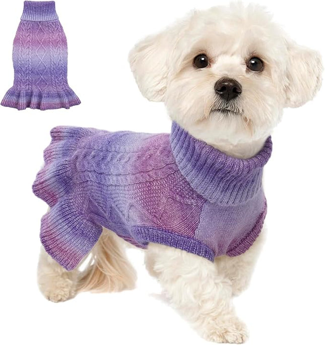 Lelepet Dog Sweater Turtleneck Knitwear Sweatshirt Cable Knit Warm Dress for Small Medium Large Dogs Puppy Fall Sweater, Yorkie, Maltese, S, Purple