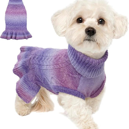 Lelepet Dog Sweater Turtleneck Knitwear Sweatshirt Cable Knit Warm Dress for Small Medium Large Dogs Puppy Fall Clothes, Chihuahua, XS, Purple