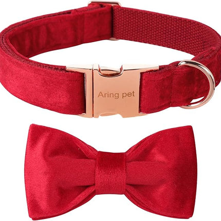 ARING PET Bowtie Dog Collar,Velvet Dog Collars with Removable Bowtie, Christmas Adorable Dog Collar, Small.