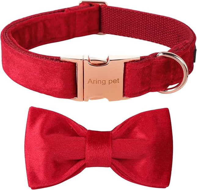 ARING PET Bowtie Dog Collar,Velvet Dog Collars with Removable Bowtie, Christmas Adorable Dog Collar, Small.