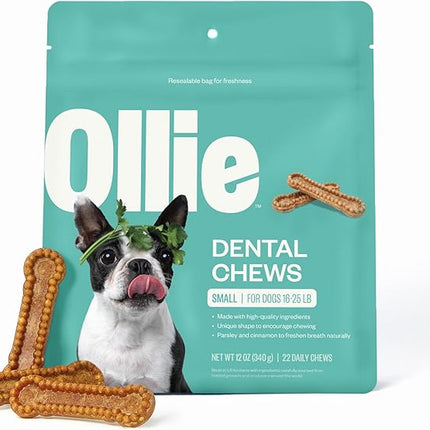 Ollie Dental Chews for Small Dogs, 12 Oz, Fresh Breath, Teeth Cleaning Treats, Sticks for Dog Oral Care, with Parsley and Cinnimon, for Pups 16-25 lbs