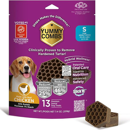 Yummy Combs Dog Dental Treats – Vet VOHC Approved, Removes Tartar & Cleans Teeth – Yummy High Protein Chicken Treat for Small Dogs (Mini Pack, 13 Count)