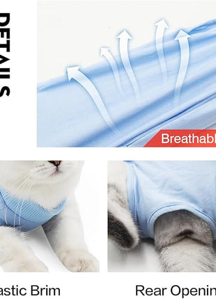 Cat Recovery Suit for Male and Female Surgical Post Surgery Soft Cone Onesie Shirt Clothes Neuter Licking Protective Diapers Outfit Cover Kitten Spay Collar(M, Blue)