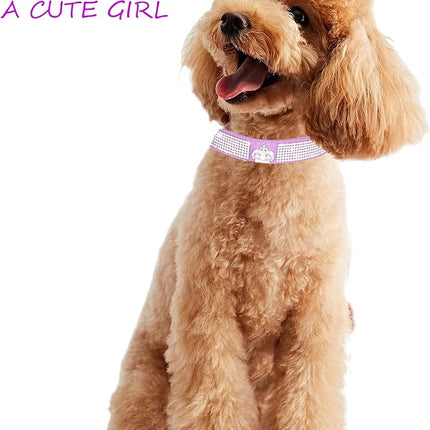 Dog Collar for Small Dogs, Adjustable Leather Suede Bling Dog Collars，Pink Dog Collar Cat Collar, Rhinestone Dog Collar (S, purple3)