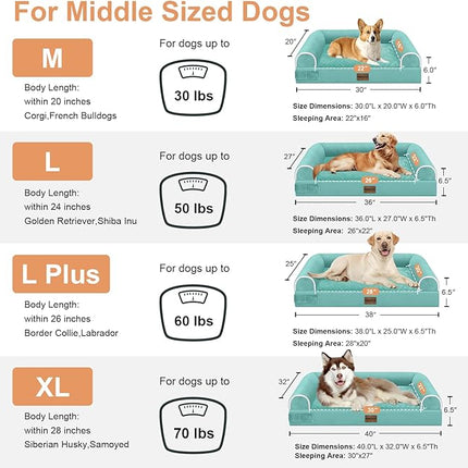 Large Dog Bed Orthopedic Washable: Beds Bolster XL Bed Big XLarge Dogs Egg Crate Foam Couch Sofa Waterproof with Removable Cover - Aqua Blue