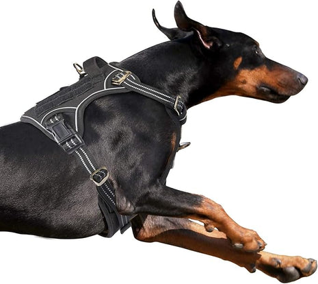 BUMBIN Tactical Dog Harness for Large Dogs No Pull, Famous TIK Tok No Pull Dog Harness, Fit Smart Reflective Pet Walking Harness for Training, Adjustable Dog Vest Harness with Handle Black XL