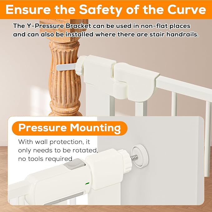 29.5-54.2" Baby Gate for Stairs, Baby Safety Essentials, Auto Close Gate for Doorways, Easy Install Pressure Mounted Dog Gate Indoor, Pet Gates for Dogs, White