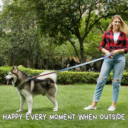 Roses&Poetry Blue Dog Collar and Leash for Medium Dogs, Reflective Dog Collars and Leashes, Buckle Adjustable Durable Pet Matching Leash with Collar for Girl and Boy Running, Walk（Azure-M