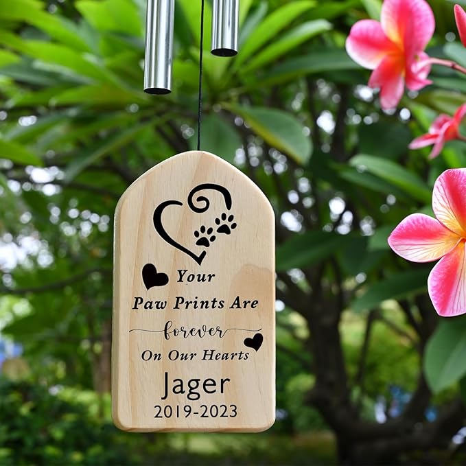 Dog Memorial Gifts, Jocidea Personalized Pet Memorial Wind Chime, Loss of Dog Sympathy Gift, Pet Remembrance Gifts, in Memory of Dog Cat, Loss of Pet - Forever on Our Hearts