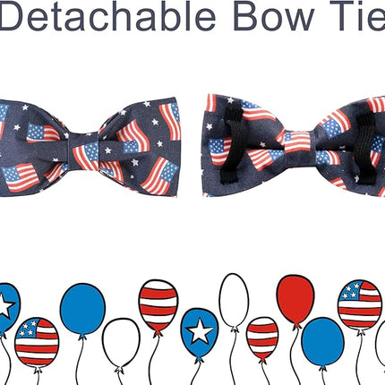 American Flag Dog Collar with Bow Tie, 4th of July Comfortable Cotton Cute Dog Collar with Metal Buckle, Patriotic Bowtie Collar for Puppy Girl Boy Dog or Cat, XS