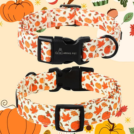 ARING PET Fall Dog Collars, Cute Autumn Pumpkin Maple Leaves Pet Collar with Quick Release Buckle for Small Medium Large Girl Boy Dogs-S
