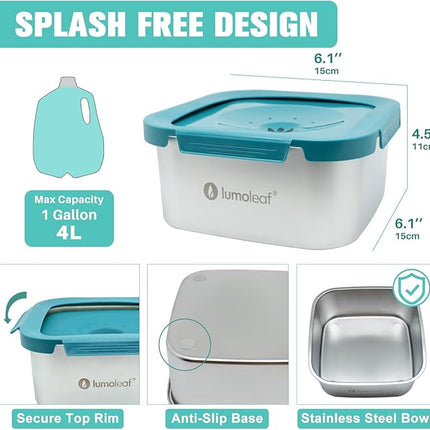 LumoLeaf 1 Gallon No Spill Dog Water Bowl, Stainless Steel Splash Proof Max Capacity Dog Water Bowl 4 Liter, Non-Slip Slow Water Feeder Dispenser with Replacement Filter, Vehicle Travel Water Bowl