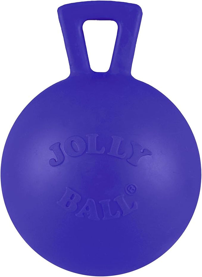 Jolly Pets Tug-n-Toss Heavy Duty Dog Toy Ball with Handle, 4 Inches/Petite, Blue (404 BL),Small Breeds