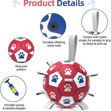 Diman Dog Balls, Dog Soccer Ball with Straps for Indoor Outdoor Play, Pet Toys Balls for Small Medium Dogs, Dog Birthday Gift, Interactive Dogs Toy for Tug of War (6 inch)