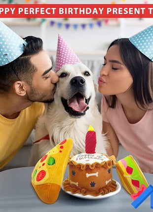 Birthday Squeaky crinkly Cake Aggressive chew for pups Sandwiches Pizza Party Dog Toy Colorful Playset to Keep Your Furry Friend Busy with 3 Pack Gift Toys