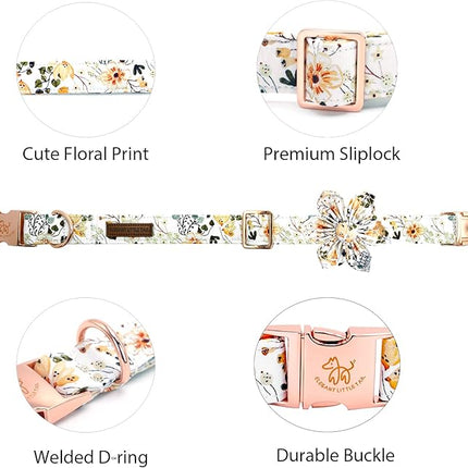 Elegant little tail Dog Collar, Floral Print Spring Pet Collars with Flower Pet Gift Girl Flower Collar Female Adjustable Dog Collars for Small Dogs