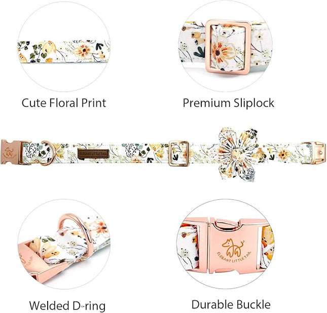 Elegant little tail Dog Collar, Floral Print Spring Pet Collars with Flower Pet Gift Girl Flower Collar Female Adjustable Dog Collars for X-Large Dogs