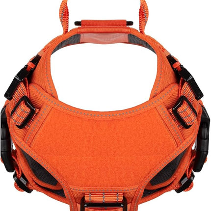 ICEFANG Tactical Dog Harness, Medium Size,2X Metal Buckle,Working Dog MOLLE Vest with Handle,No Pulling Front Leash Clip,Hook and Loop Panel (Orange,M (Pack of 1))