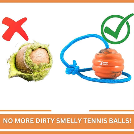 Nero Ball Pro K-9 Dog Training Ball on Rope – 2.75″ Heavy-Duty Natural Rubber Reward & Tug Toy with Nylon Throw Handle – High-Visibility Orange – Police, Military & Sport Working Dogs Fetch