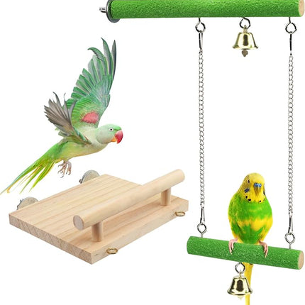 Bird Perches for Cage, Natural Wood Platform Bird Swing Bird Perch Stand Paw Grinding Stick for Parakeet Cockatiels Lovebirds Cage Accessories