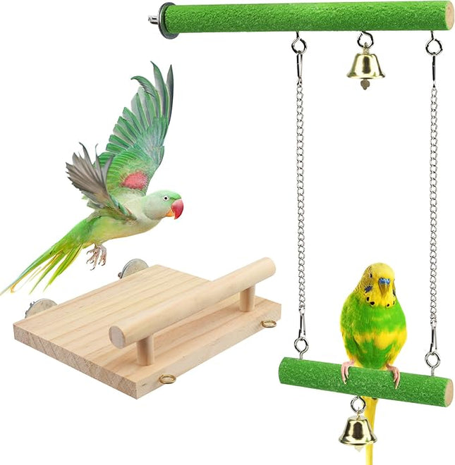 Bird Perches for Cage, Natural Wood Platform Bird Swing Bird Perch Stand Paw Grinding Stick for Parakeet Cockatiels Lovebirds Cage Accessories