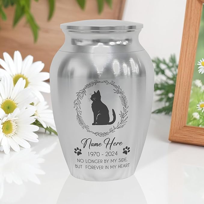 Artsy Woodsy Personalized Pet Memorial Cat Mini Urns - Stainless Steel Decorative Keepsake for Ashes 2.56 inch - Gifts for Cat Mom Dad Lovers Accessories in Loving Memory Loss (08, 2.56x1.77)